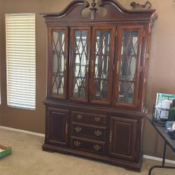 China Cabinet Armoire / Dresser Wooden Dark Wood Good Condition - Lots Of Shelves Shelving Space Wardrobe Cupboard