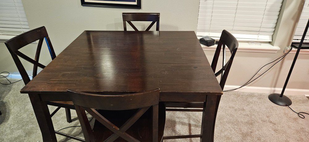 Dark Wood Tall Dinner Table And Chairs 