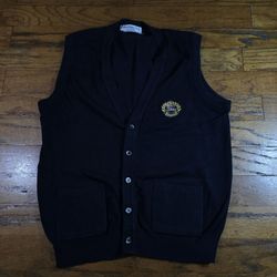 VINTAGE Burberrys Black Knit Sweater Vest Made in Scotland | Size Small | 100% Cotton | Rare Crest Logo