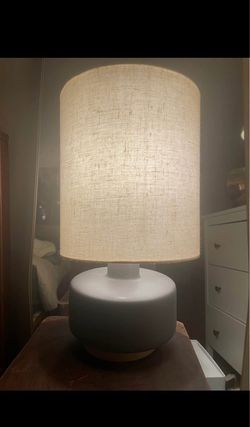 Ceramic grey, tan wood base Table Lamp