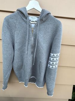 Thom Blanca (Thom Browne style) Knit Zip-Up Hoodie - Gray w/ Dachshund & Argyle (Size M/L)