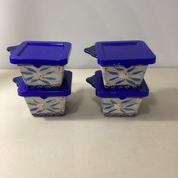 Set of 4 Temptations by Tara Ramekins w Lids 4”x4”x3” Square mini Bowls Address in description