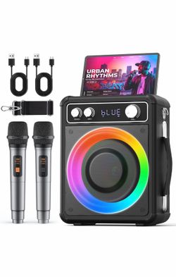 VOSOCO Karaoke Machine with 2 Wireless Microphones, Portable Bluetooth Speaker for Adults Kids, PA Systems Support TWS Echo Adjust TF USB AUX for Home