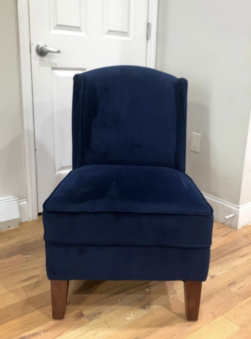 2 Navy Blue Chairs with Wooden Legs