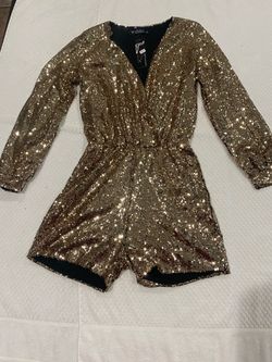 Gold Sequin Long Sleeve Romper with Tags