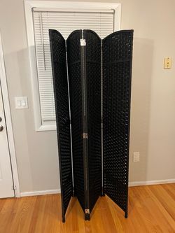 Black Woven 4-Panel Room Divider