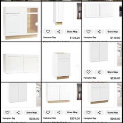 9 pcs Hampton bay kitchen cabinets in White (sold By pallet)