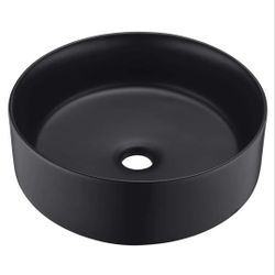 Miyili 14.2in Round Matte Black Vessel Sink (Sink Only) New