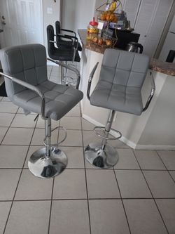 Set of 2 Gray Adjustable Bar Stools with Arms