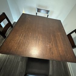 Dark Wood Dining Table Set with 4 Chairs