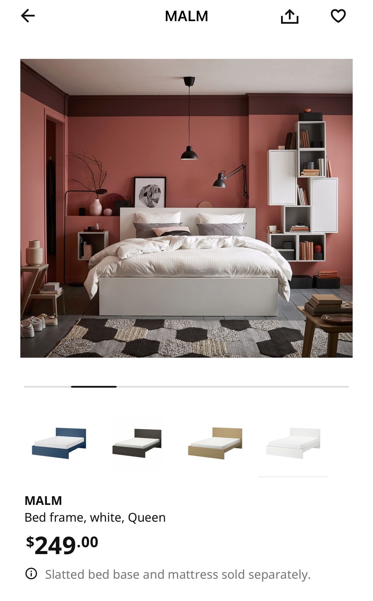 IKEA MALM Queen Bed Frame β $145 (White + 2 Drawers)