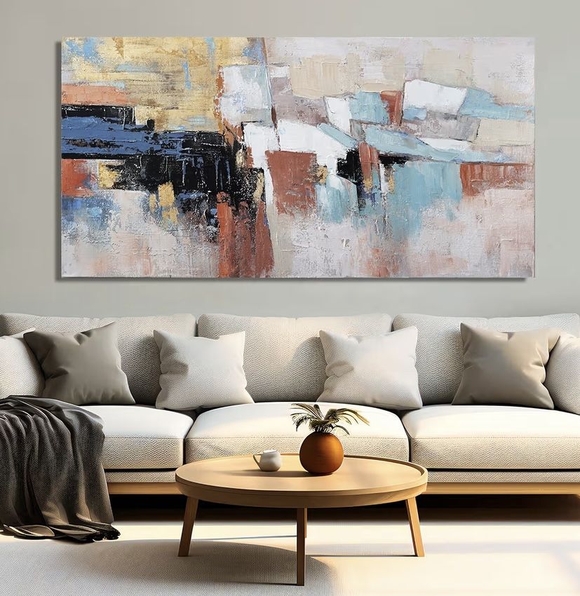 Canvas Wall Art Decor Large Canvas Wall Art For Living Room Abstract Art Blue Gold Wall Art Decor Large Canvas Art Work Colorful Abstract Wall Art Pri
