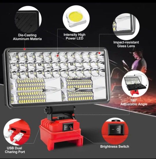 NEW SUPER BRIGHT WORK LIGHT ADAPTER FOR MILWAUKEE M18 18V Portable Flood Work Light w/2 USB PORTS