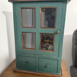 Vintage Green Wood Curio-Cabinet