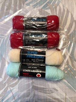 Red Heart Yarn, Lot Of 4 Small Skeins, 3 Nylon, 1 Super Fingering, NEW Old Stock