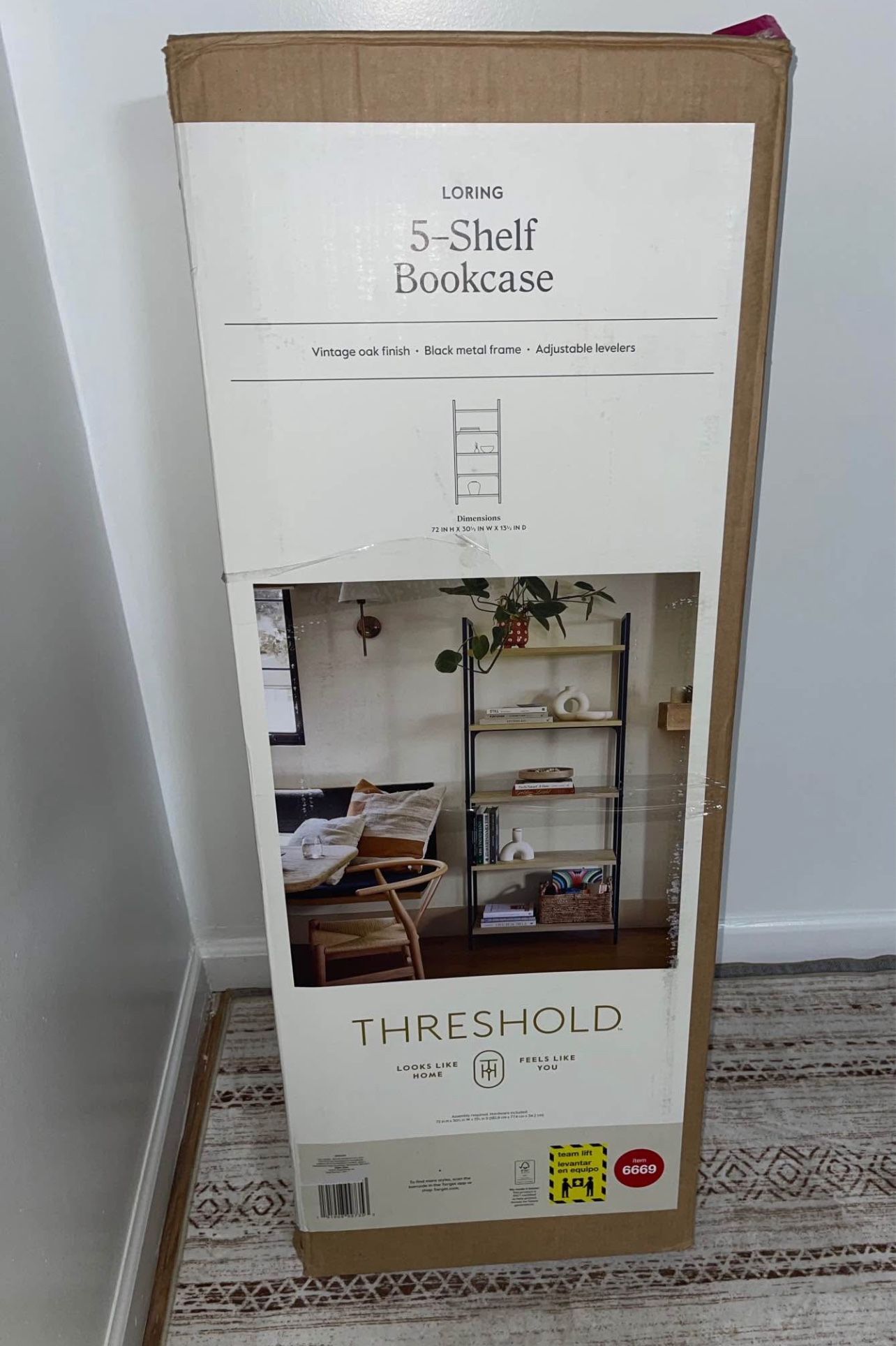 72 Loring Shelf Ladder Bookshelf Vintage Oak Threshold™: Metal