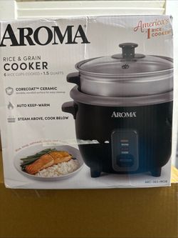 Aroma Rice & Grain Cooker – 6 Cup Cooked Capacity – One-Touch Cooking – Black