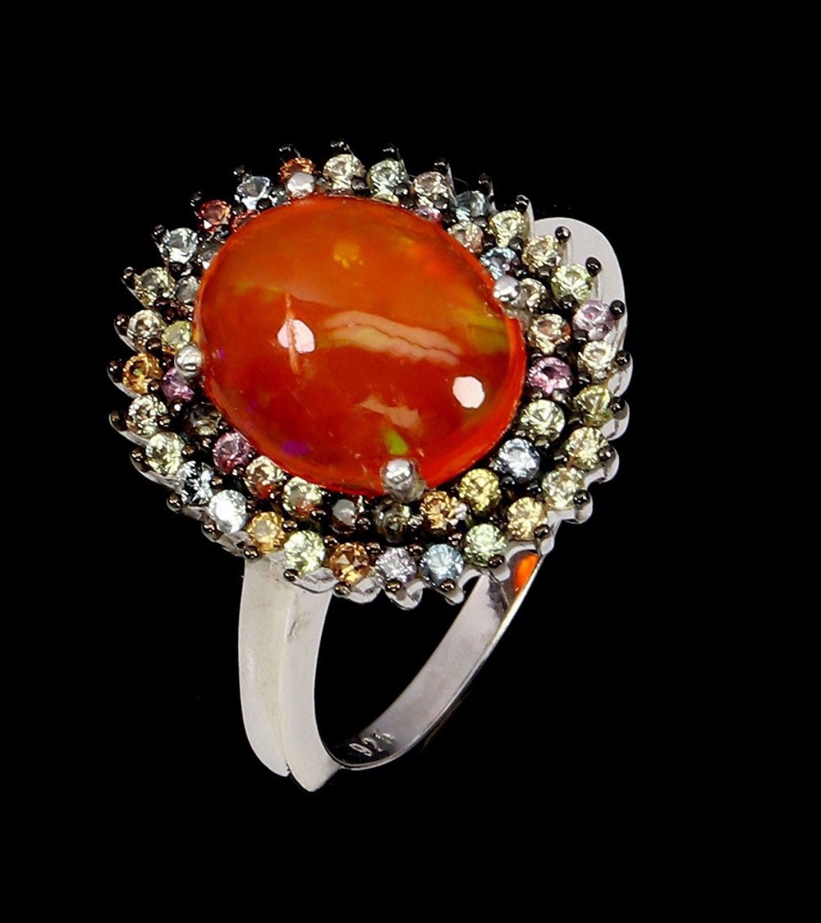 Orange Opal & Sapphire Ring