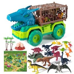 NEW! Mechanical Dinosaur Truck Set, 27 pcs (Truck, Play Mat, 17 Dino Figures, 3 Eggs, Nest, 2 Trees, 2 Gates)