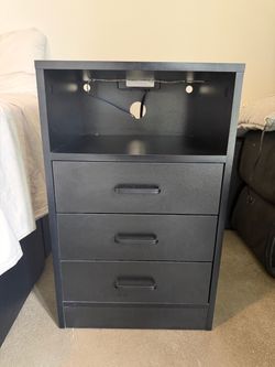 Black Nightstand with Charging Station, LED Light & 3 Drawers