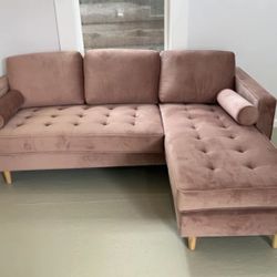 Rose Pink Velvet Sectional Sofa w/ Chaise – 84” – $400 ( Or Best Offer)
