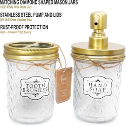 Mason Jar Countertop Vanity Organize Bathroom Gift Set (4 Pcs Gold)