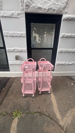 Pink Rolling Storage Carts (Set of 2)