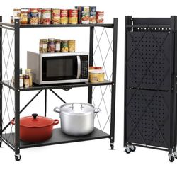 3 Tier Foldable Storage Shelf with Wheels