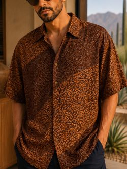 Batik Putriku XXL Brown Orange Silk Cotton Shirt NWT
