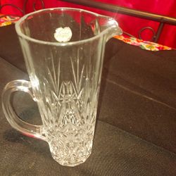 CRYSTAL PITCHER,  CANDLE HOLDERS  AND VASE $15.00