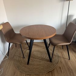 Refined Bistro Dining Set W/ 2 Faux Sable Leather Chairs