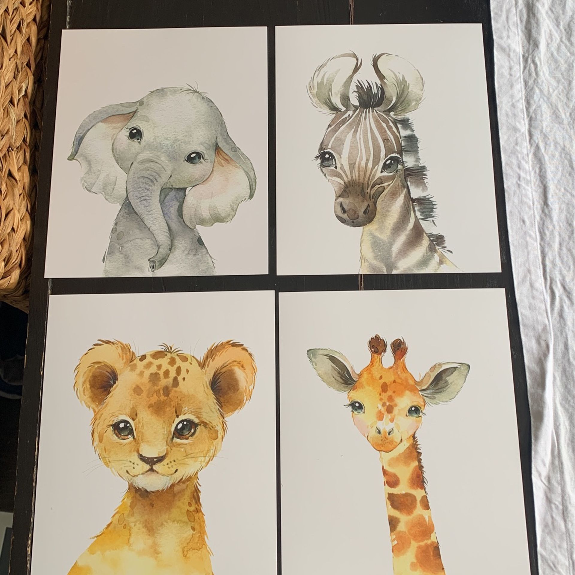 Set Of 4 Baby Safari Animals Prints