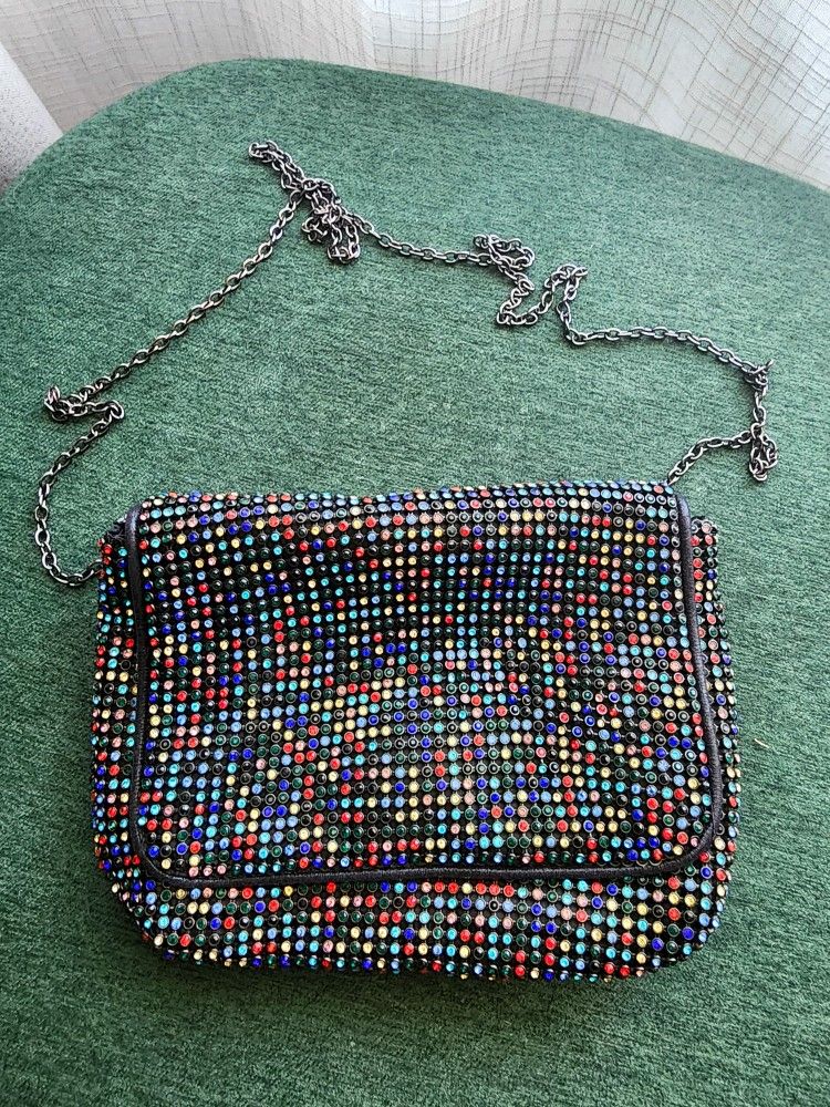 Pink Haley Rhinestone Chain Bag – Y2K Vibes, Multicolor Bling
