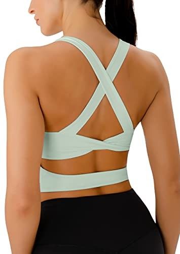 NWT JOYSPELS Criss Cross Back Sports Bra Crop Top Pale Mint Green M