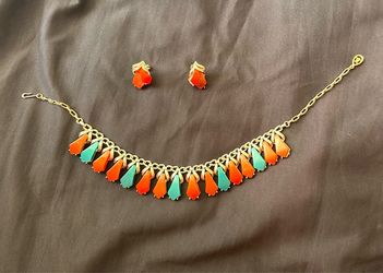 Vintage 1950s Signed PAKULA Red Thermoset Lucite Necklace & Earring Set