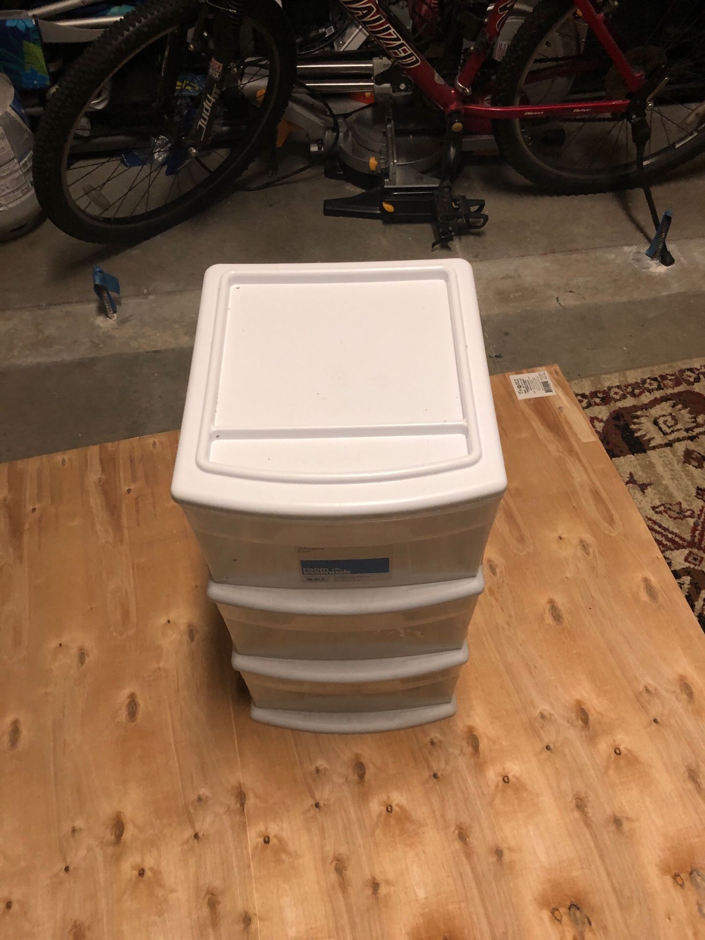 Three drawer plastic storage container