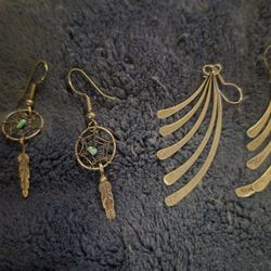 2 Pair Of Beautiful Native Made Sterling Silver Earrings 