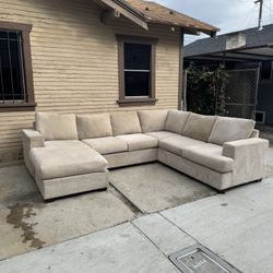 Bonaterra Sand Beige Natural Fabric 127" 2 Piece U-Shaped Sectional with Left Arm Facing Sofa Chaise Track Arms