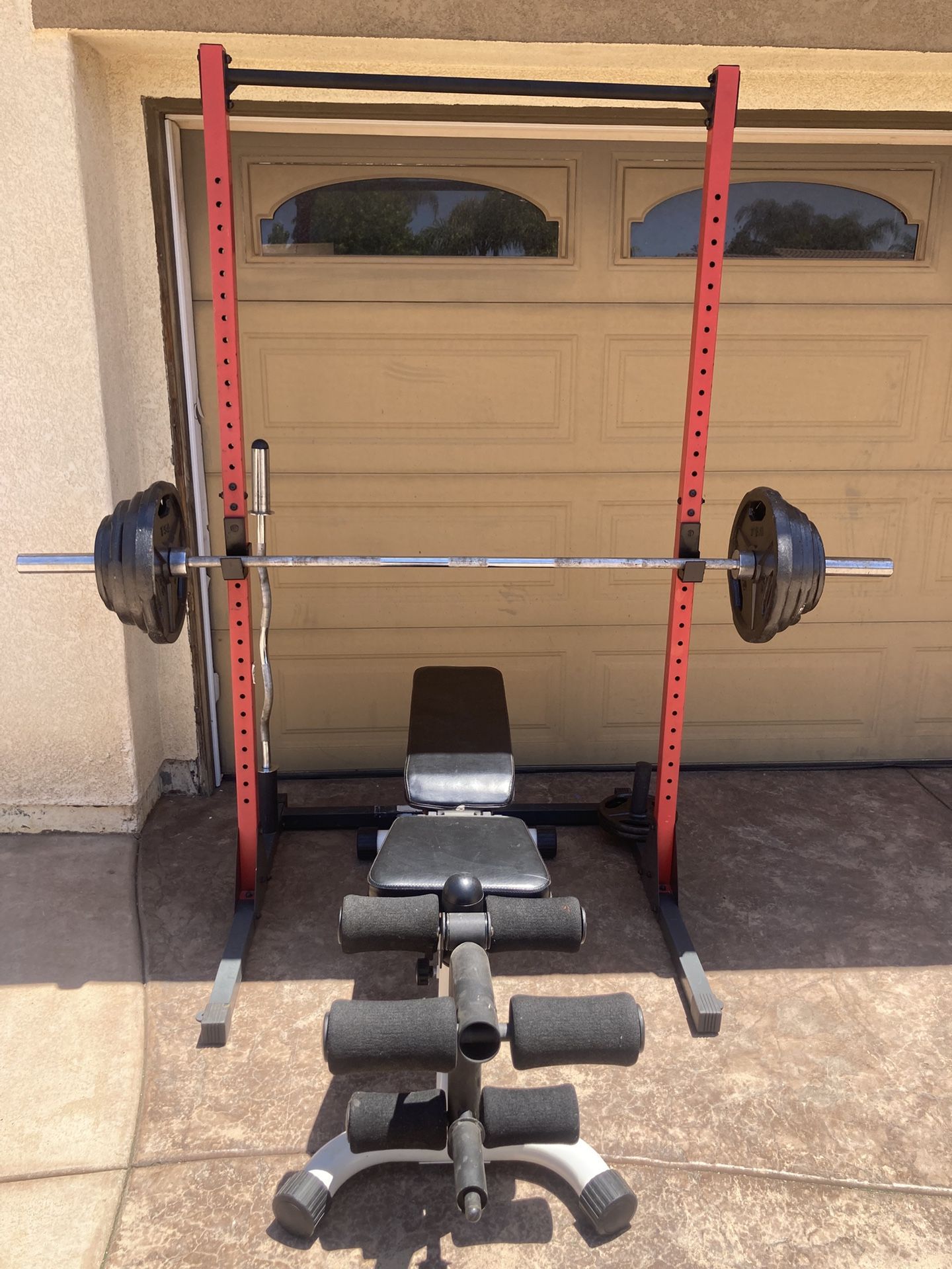 Weight Set Tower And Adjustable Bench