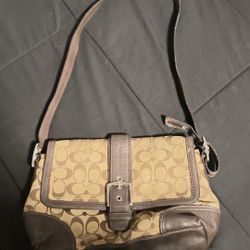 Vintage Coach Signature Brown Flap Shoulder Bag — Authentic — Early 2000s