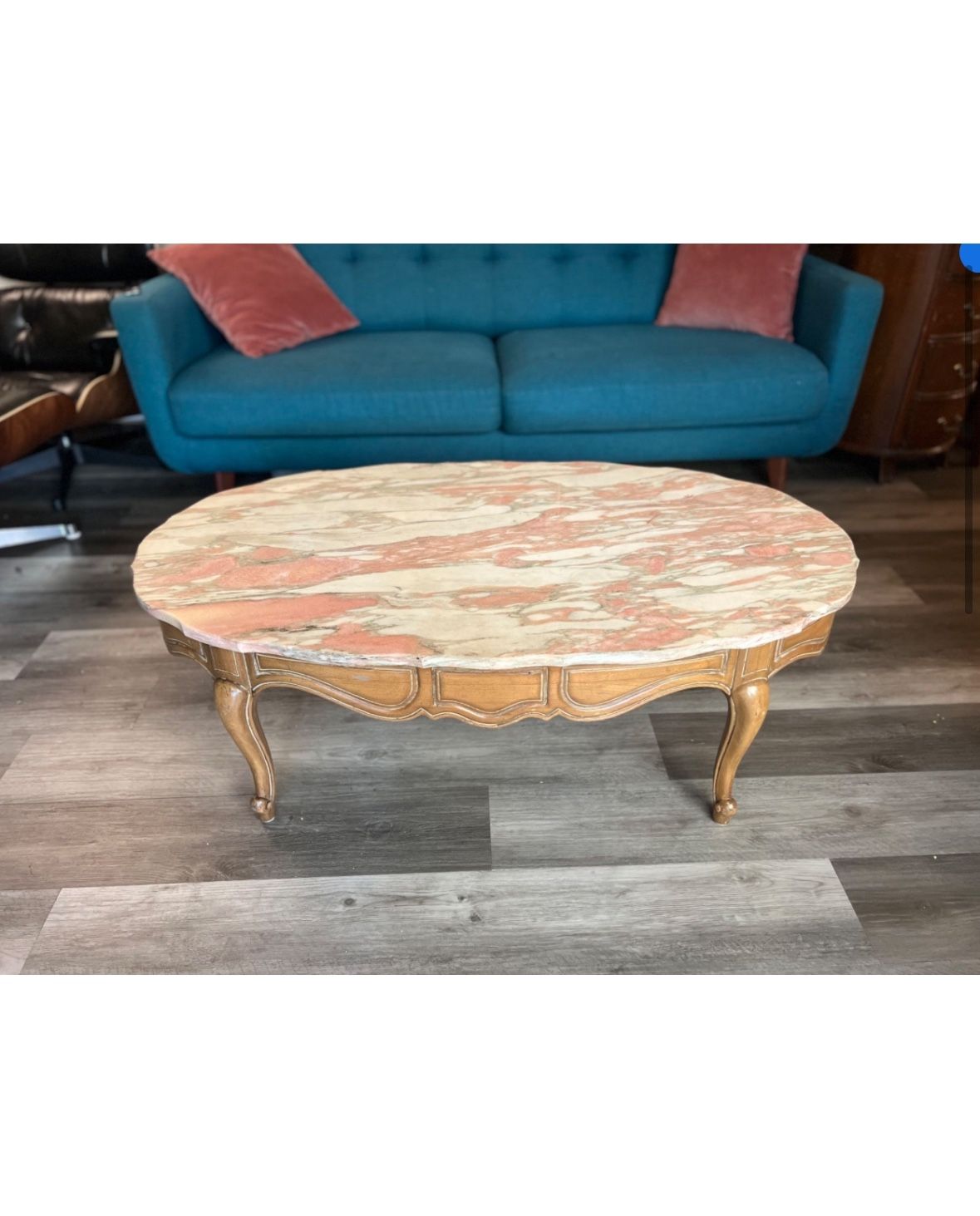 Antique French Provincial coffee table pink marble