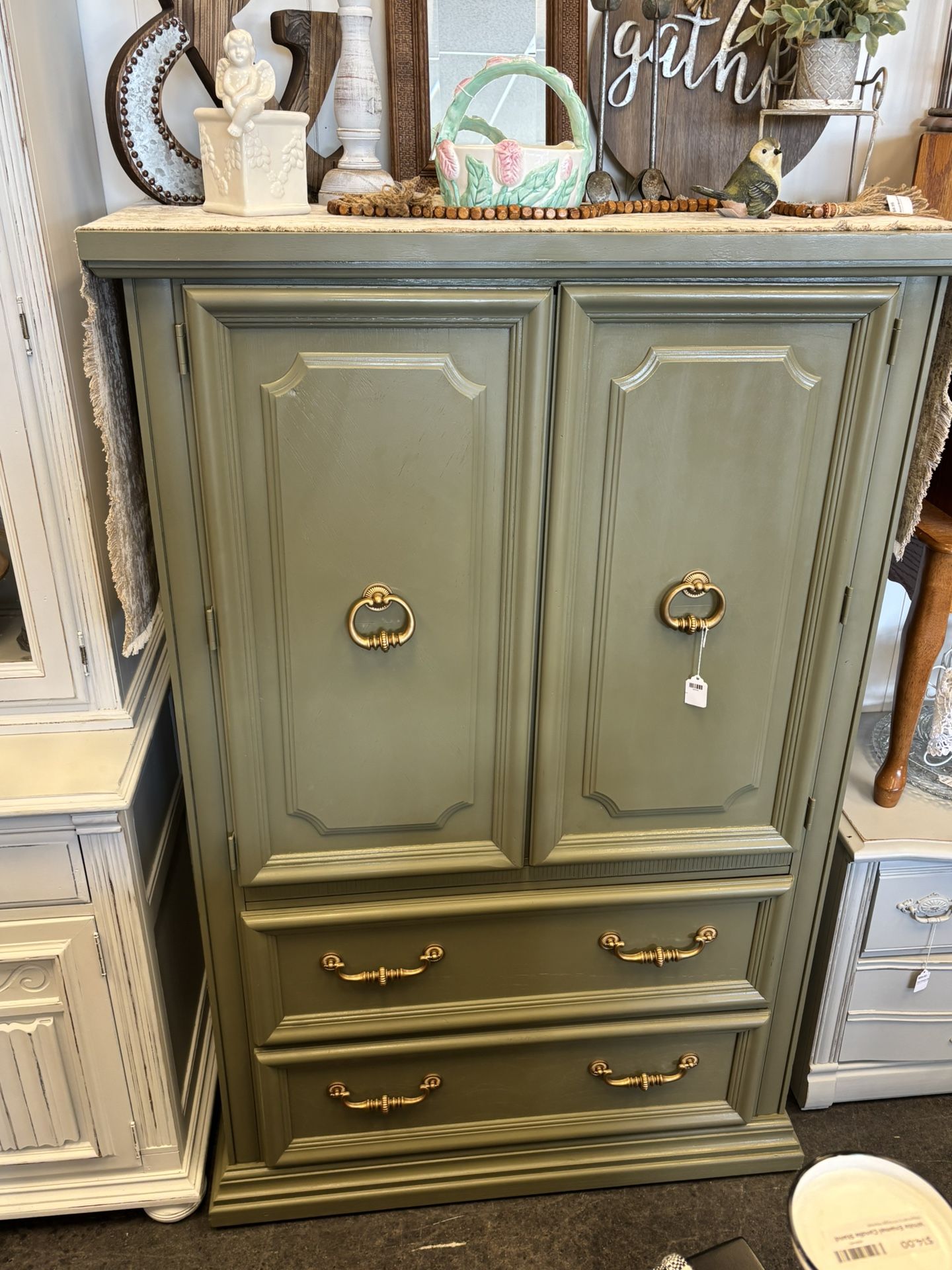 Newly Refinished Green Armoire Dresser