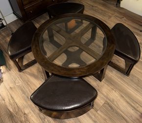 Round Coffee Table with 4 Stools