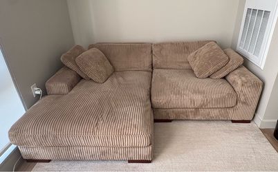 Beige Corduroy Sectional Sofa with Chaise