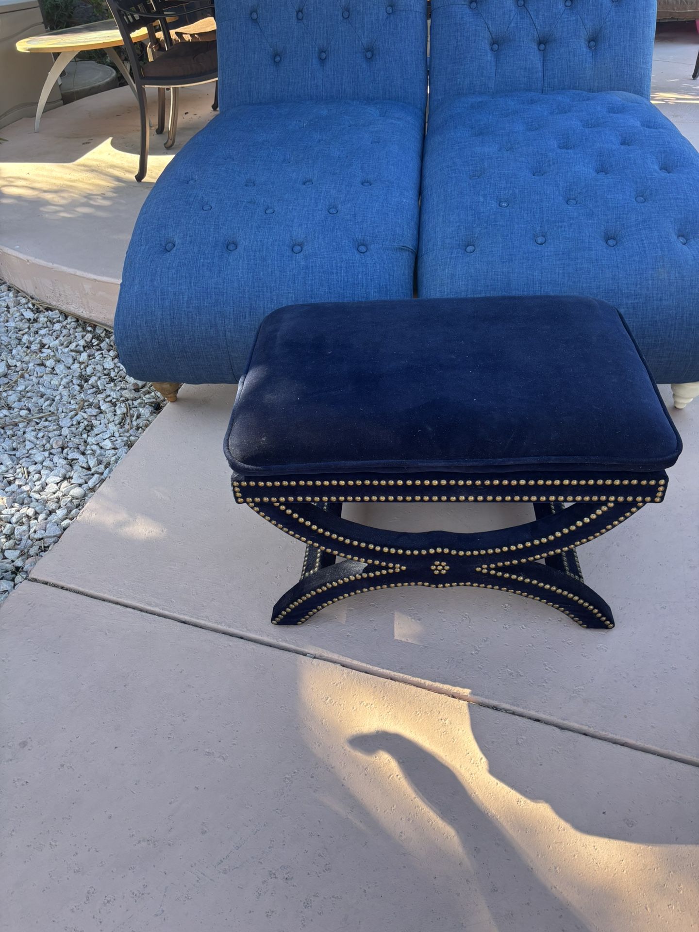 Like NEW WayFair NAVY BLUE Settee OTTOMAN Chair Stool *MAKEanOFFER*