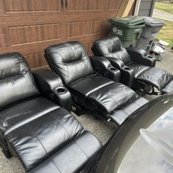 Leather Costco Theater Seating 3  Chairs Power Reclining *recliner