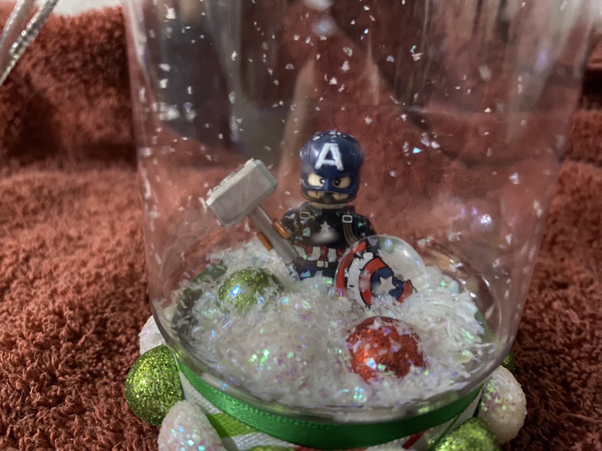 HANDMADE LEGO CAPTAIN AMERICA CHRISTMAS ORNAMENT NEW