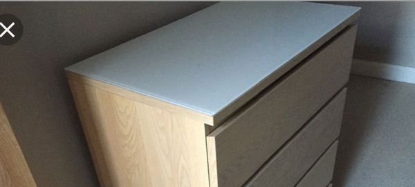 Ikea Malm 3 Drawer Dresser With White Glass Top For Sale In
