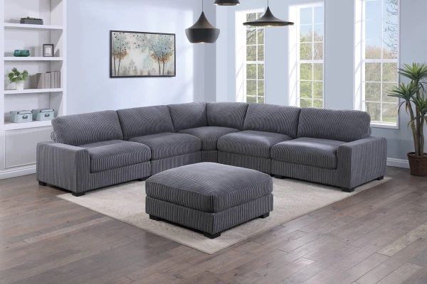 New 127x127 Corduroy Sectional Couch With Ottoman / Free Delivery