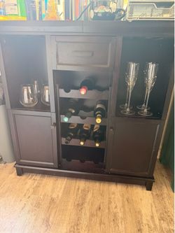 Modern Bar Cabinet w/ Wine Rack + Pull-Out Cutting Board